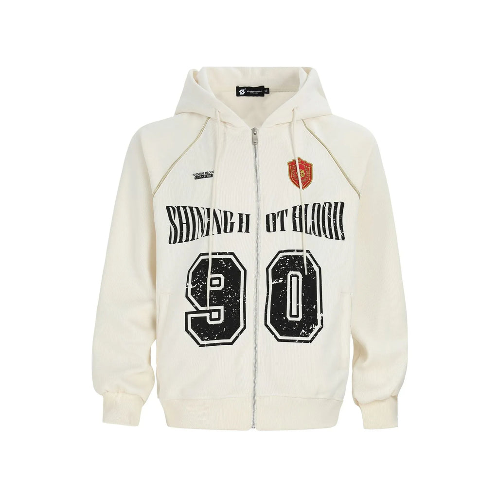 Women's loose casual jacket with hood and letter embroidery in American retro style
