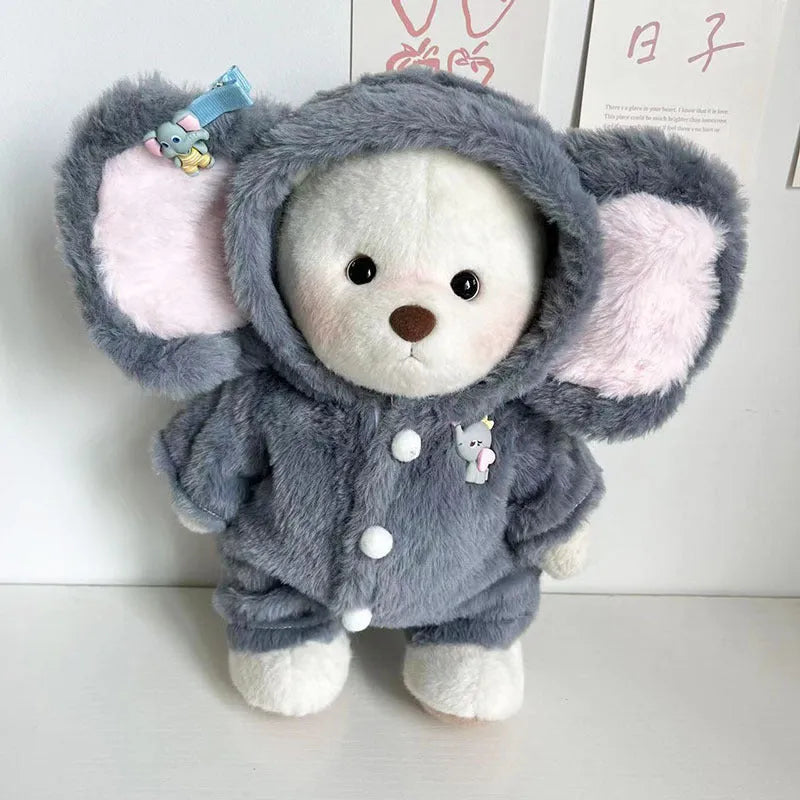 Grey elephant print plush jumpsuit for a 30cm teddy bear