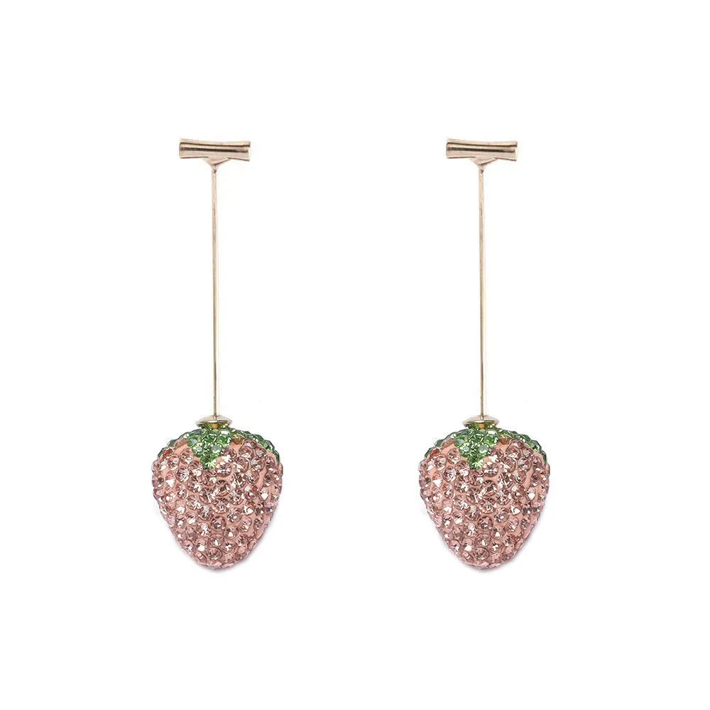 Geometric spot drill strawberry earrings in red zinc alloy for pierced ears
