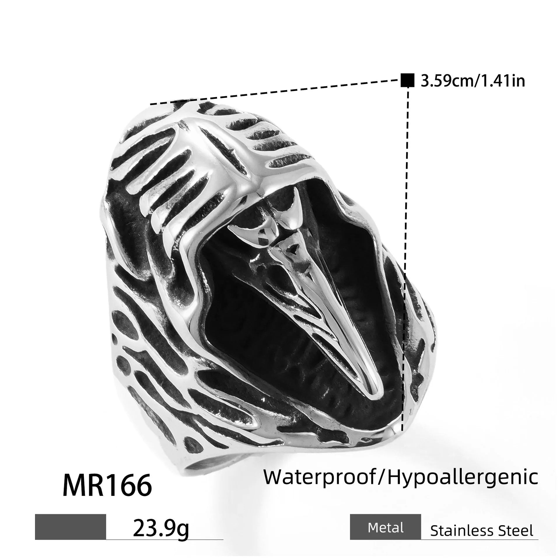 Black crow stainless steel ring geometric animal motif titanium steel jewellery