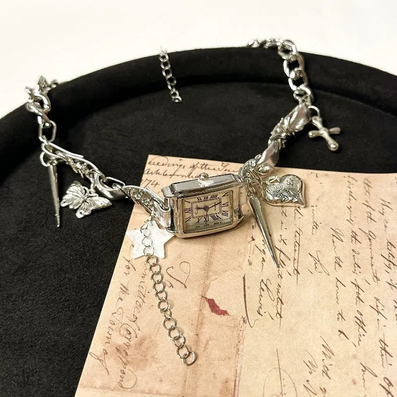 Dark style women's multi-layer cross necklace with twin clavicle chain and adjustable length