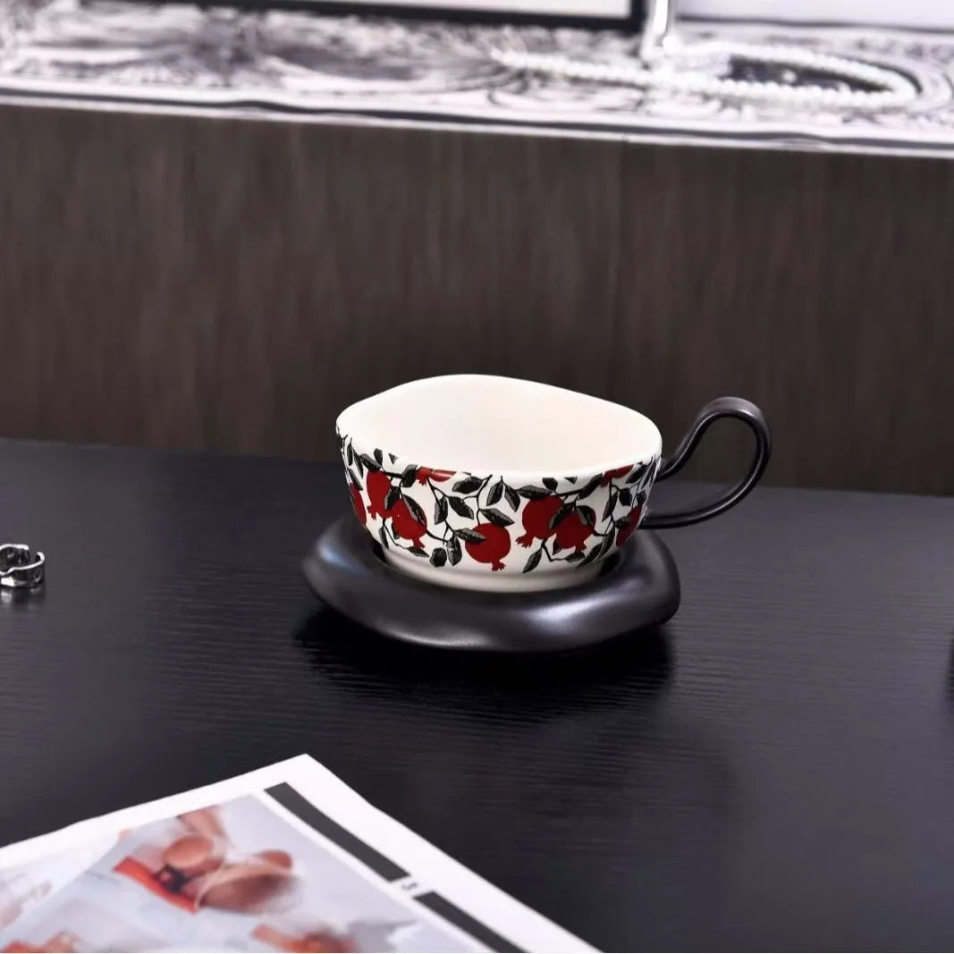 Antique style ceramic coffee cup and saucer set with 210ml capacity in retro medieval colours