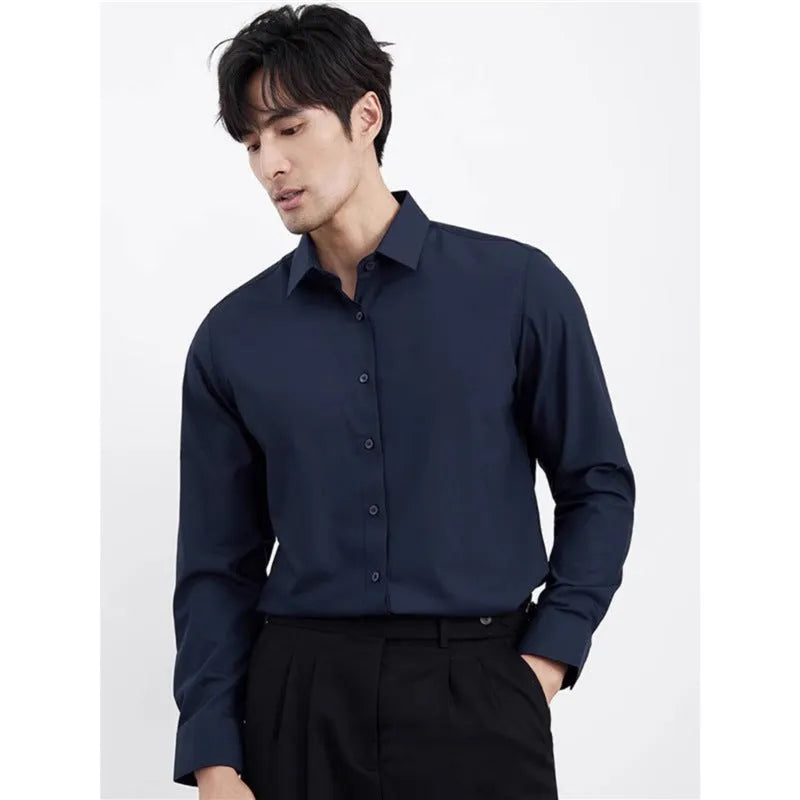 Men's wine red slim fit business casual shirt with long sleeves and cardigan style