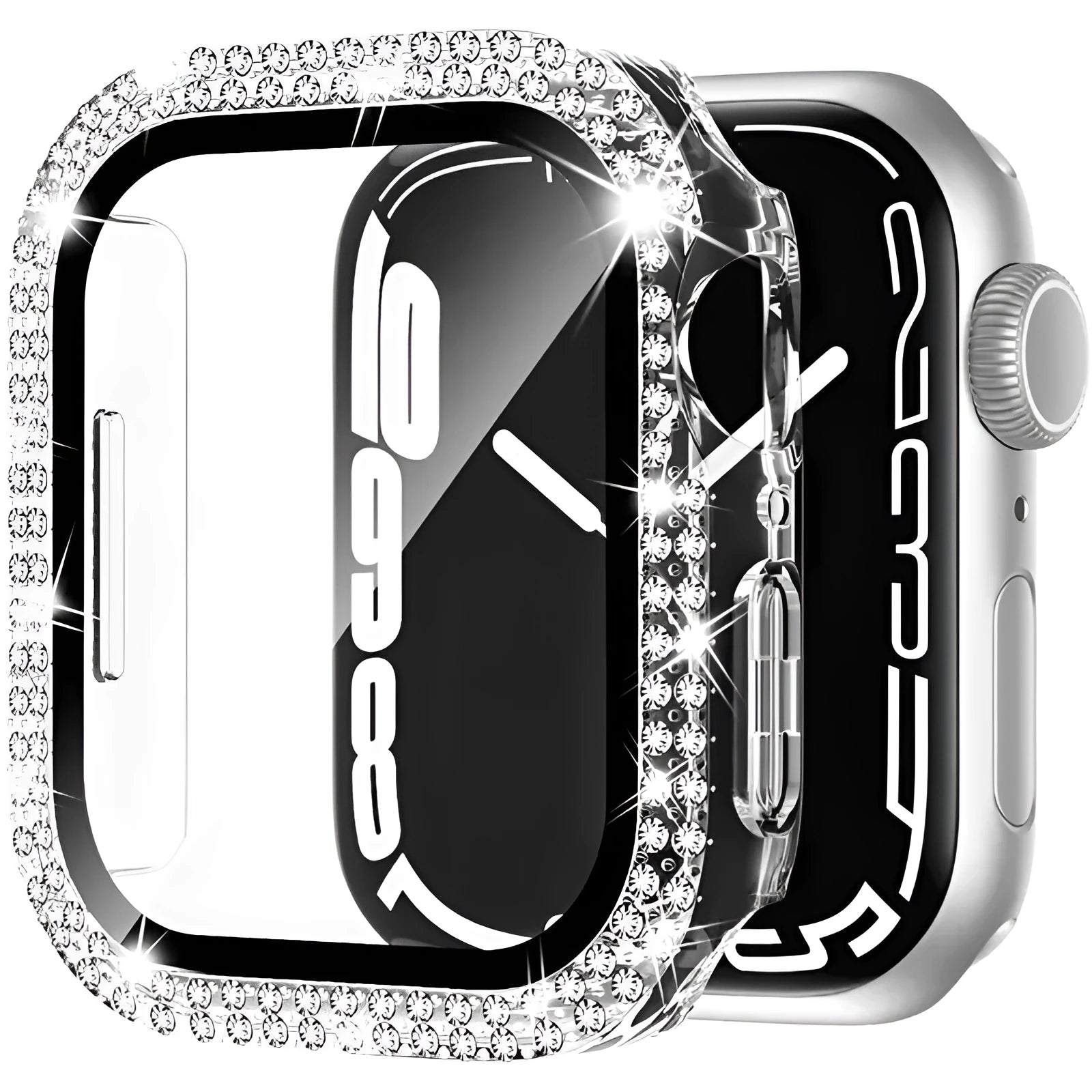 Apple Watch case with Double Diamond Glass privacy screen in Rose Pink colour for a 44mm model.