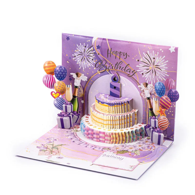 3D Chinese ink style greeting card with Light Music Blowing cake design showing manual paper folding