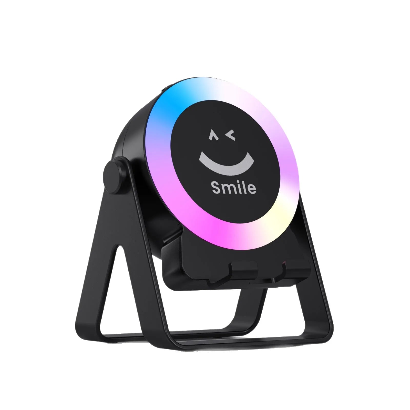 Black or white induction bracket mounted rechargeable Bluetooth speaker with LED light.