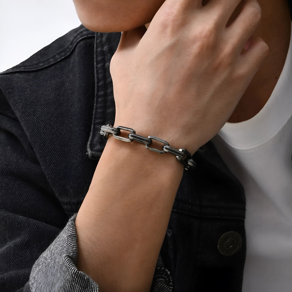 Men's titanium steel bracelet with square chain design in gold tone finish