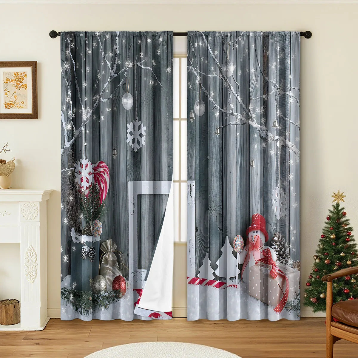 3D digitally printed Christmas style curtain pair in polyester with high sunshade function
