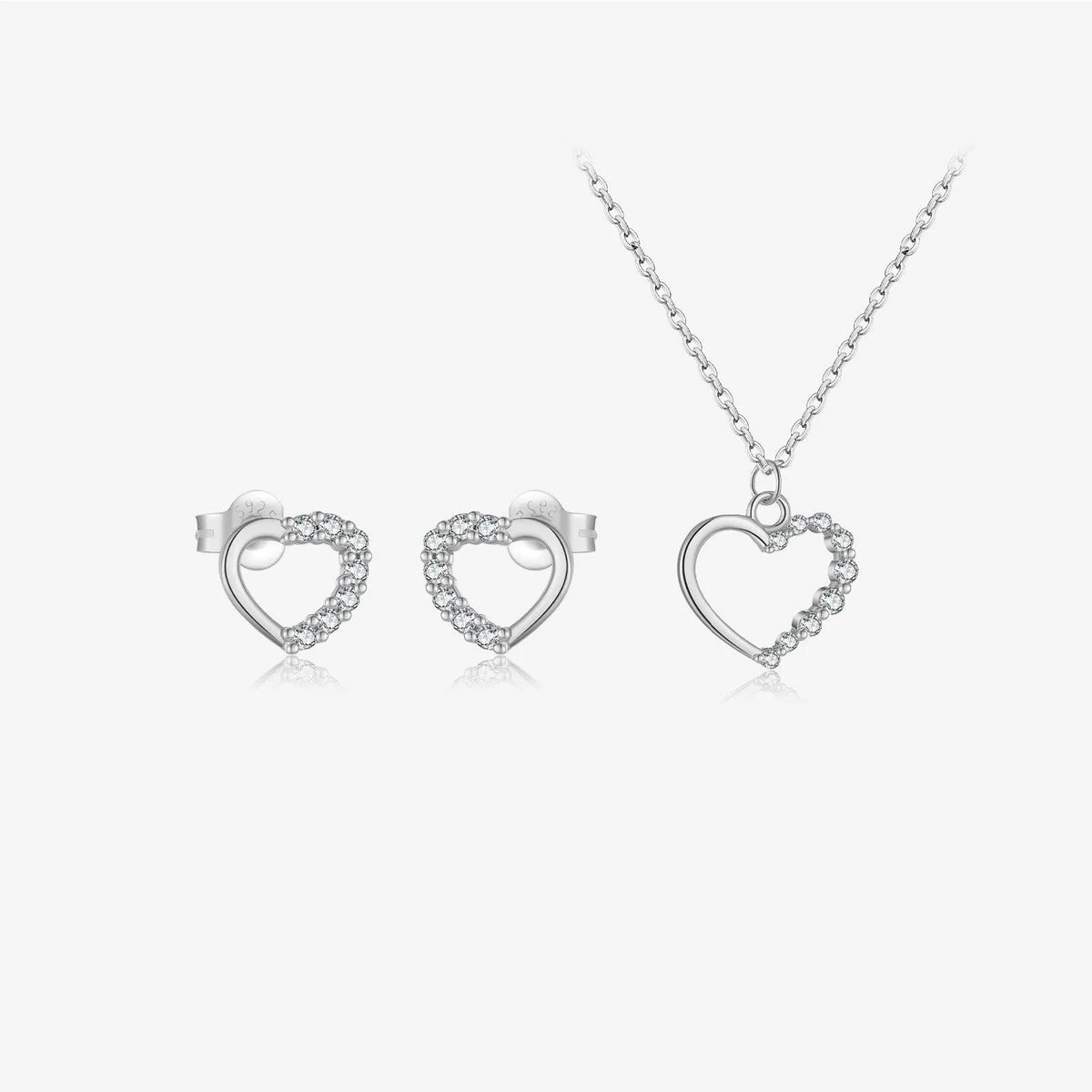 S925 sterling silver hollow heart necklace with 18K gold or white gold plating and regular chain style for women