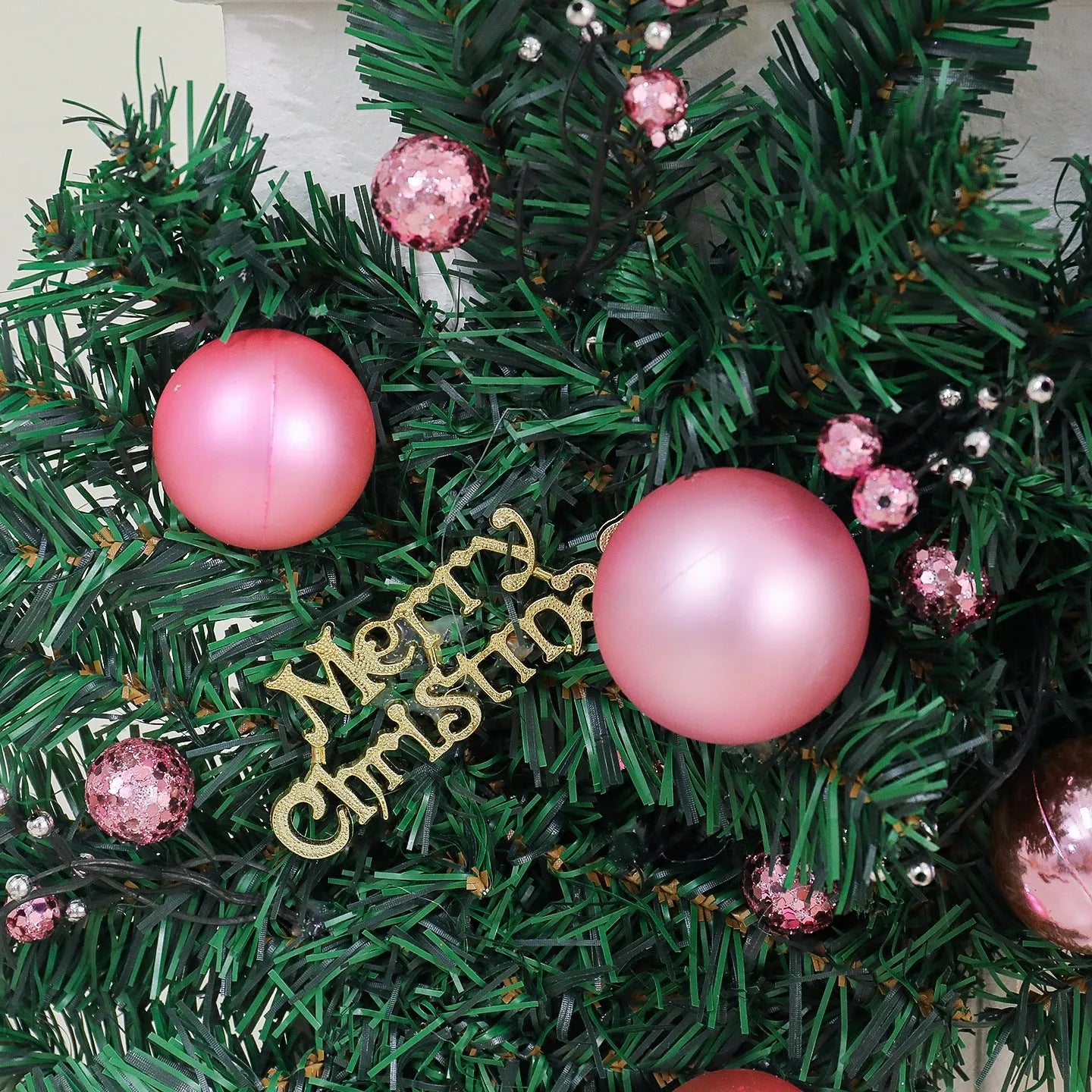 Pink Christmas rattan garland with small fruit detailing, 2.7 metres long with optional lighting