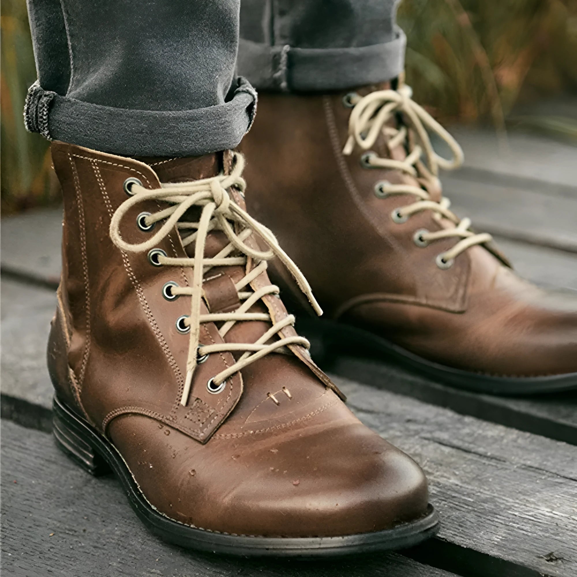 Knight Series men's black and brown two-tone leather ankle boots with side zipper.
