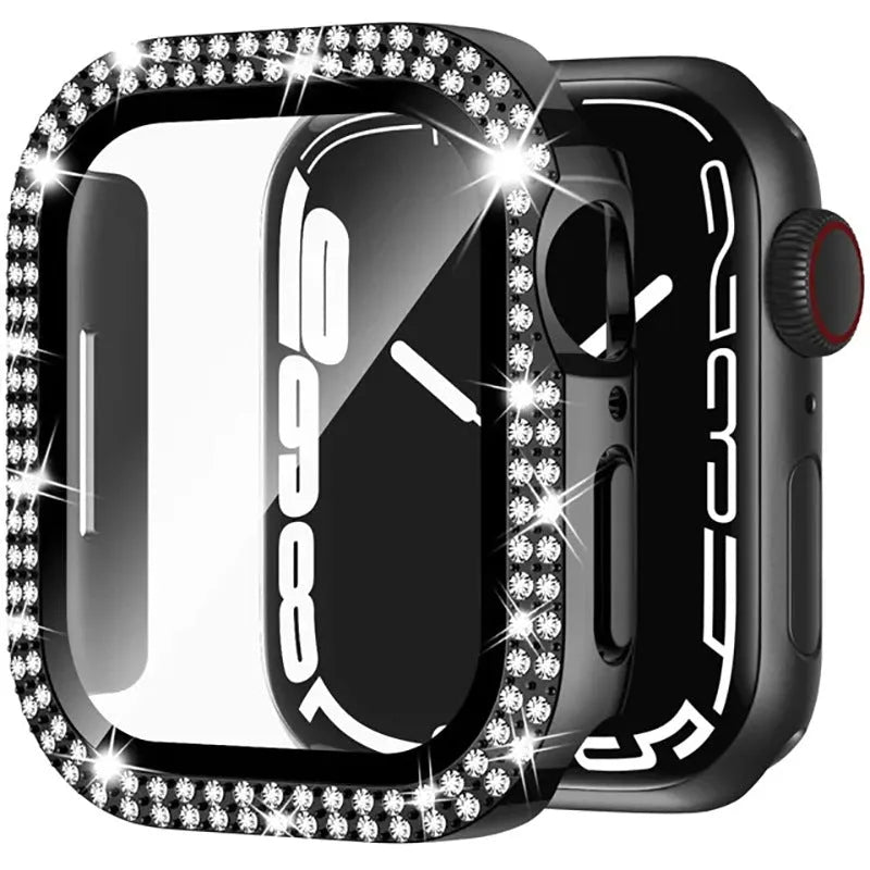 Apple Watch case with Double Diamond Glass privacy screen in Rose Pink colour for a 44mm model.