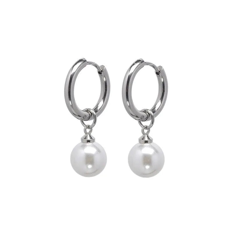 Women's geometric pearl earrings with hip hop style and titanium steel posts