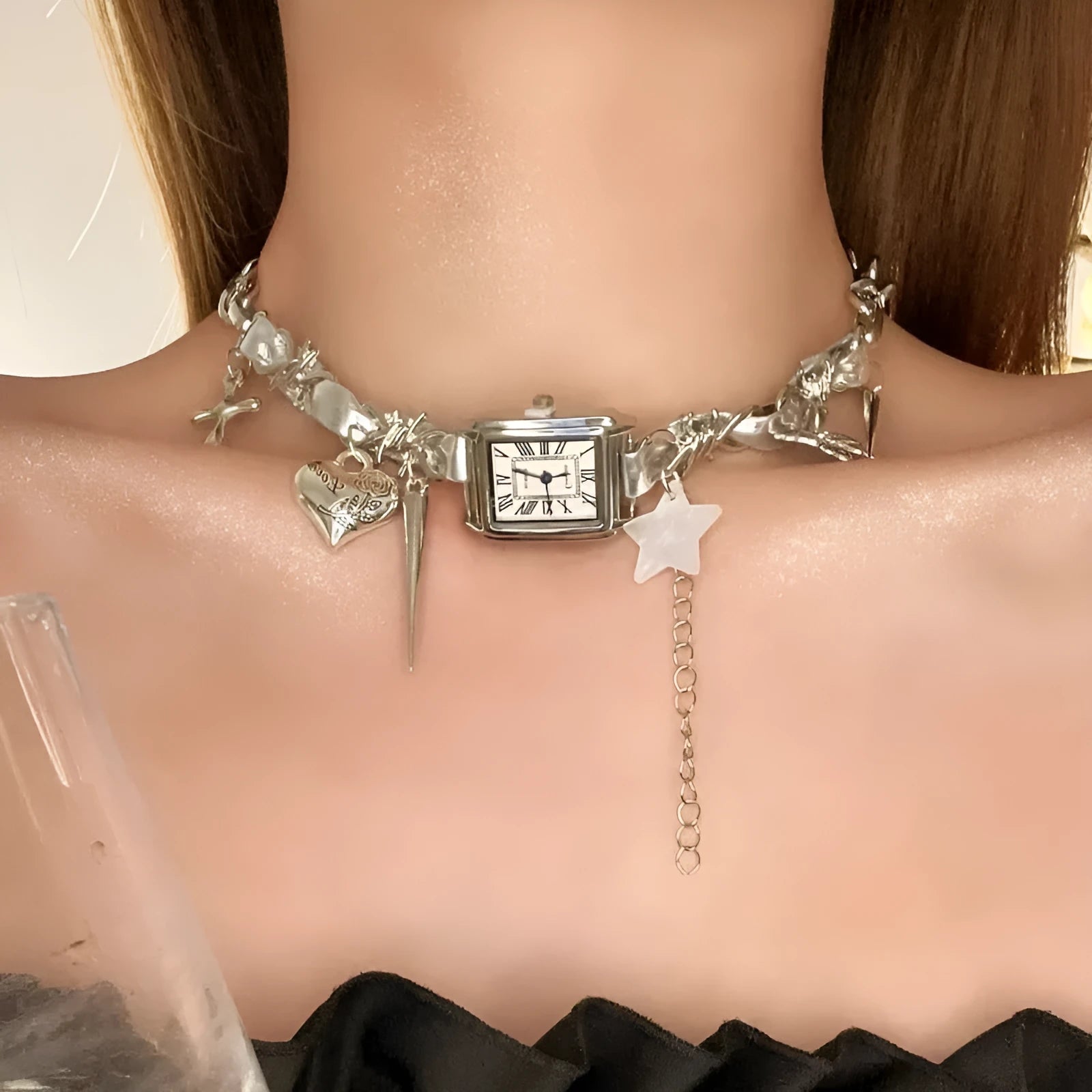 Dark style women's multi-layer cross necklace with twin clavicle chain and adjustable length