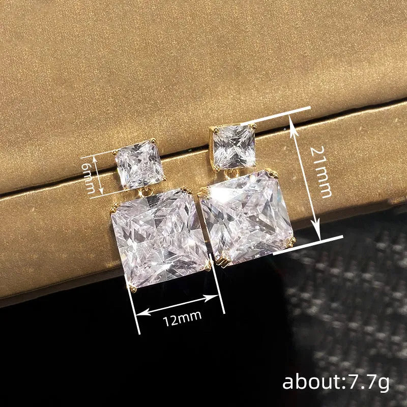 Copper geometric square stud earrings with quadrilateral design in white gold or gold colour finish