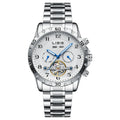 Men's automatic perpetual calendar mechanical watch with stainless steel silver belt and sapphire crystal
