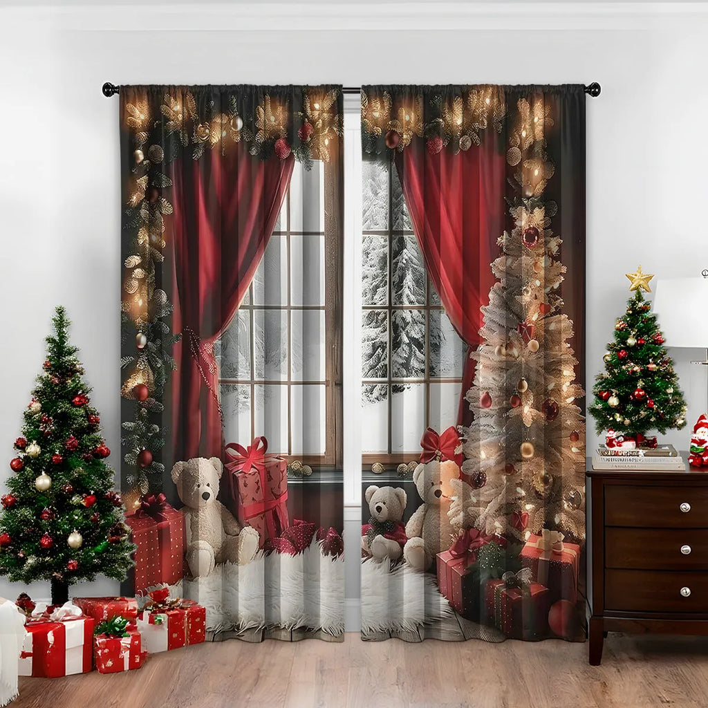 3D digitally printed Christmas style curtain pair in polyester with high sunshade function