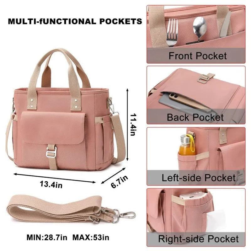 Portable picnic bag with removable shoulder strap and side pocket in cube design
