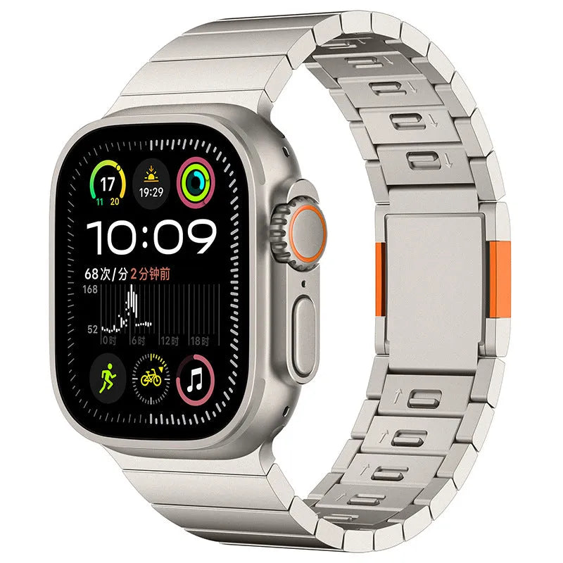 Silver stainless steel magnetic buckle watch strap for Apple Watch on a wrist