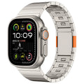 Silver stainless steel magnetic buckle watch strap for Apple Watch on a wrist