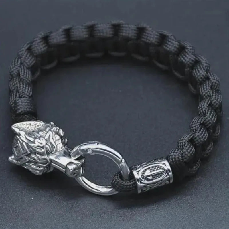 Titanium steel wolf head bracelet with camouflage colour finish and handmade retro design