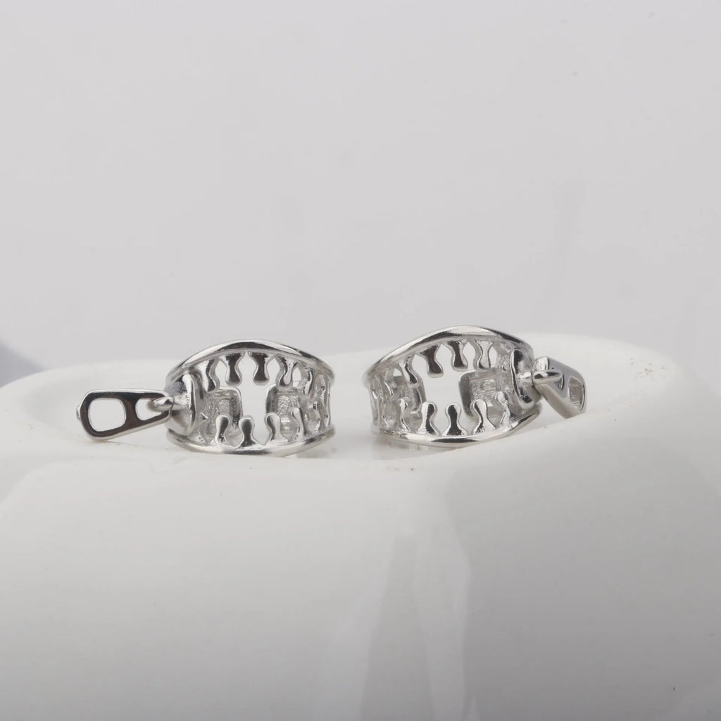 Copper geometric ear clip earrings with linear design and zippered closure mechanism