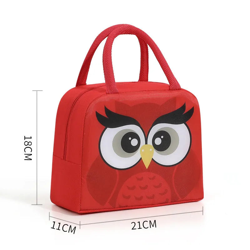 Cartoon insulated lunch box bag in animal designs with aluminium foil lining for heat preservation
