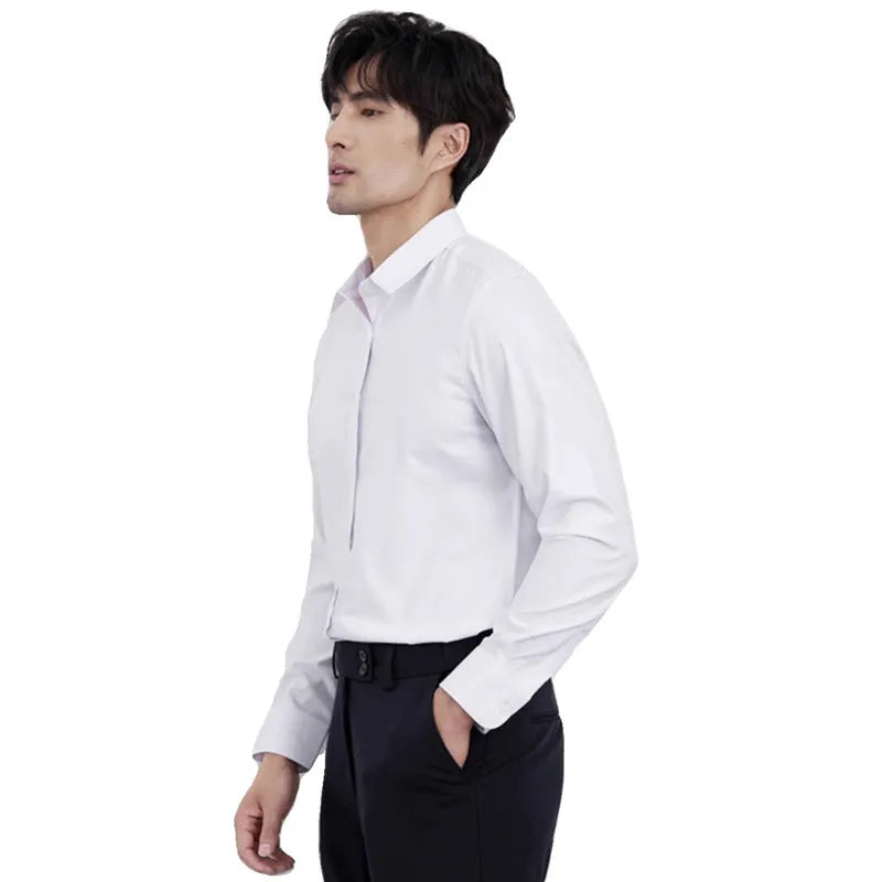 Men's wine red slim fit business casual shirt with long sleeves and cardigan style