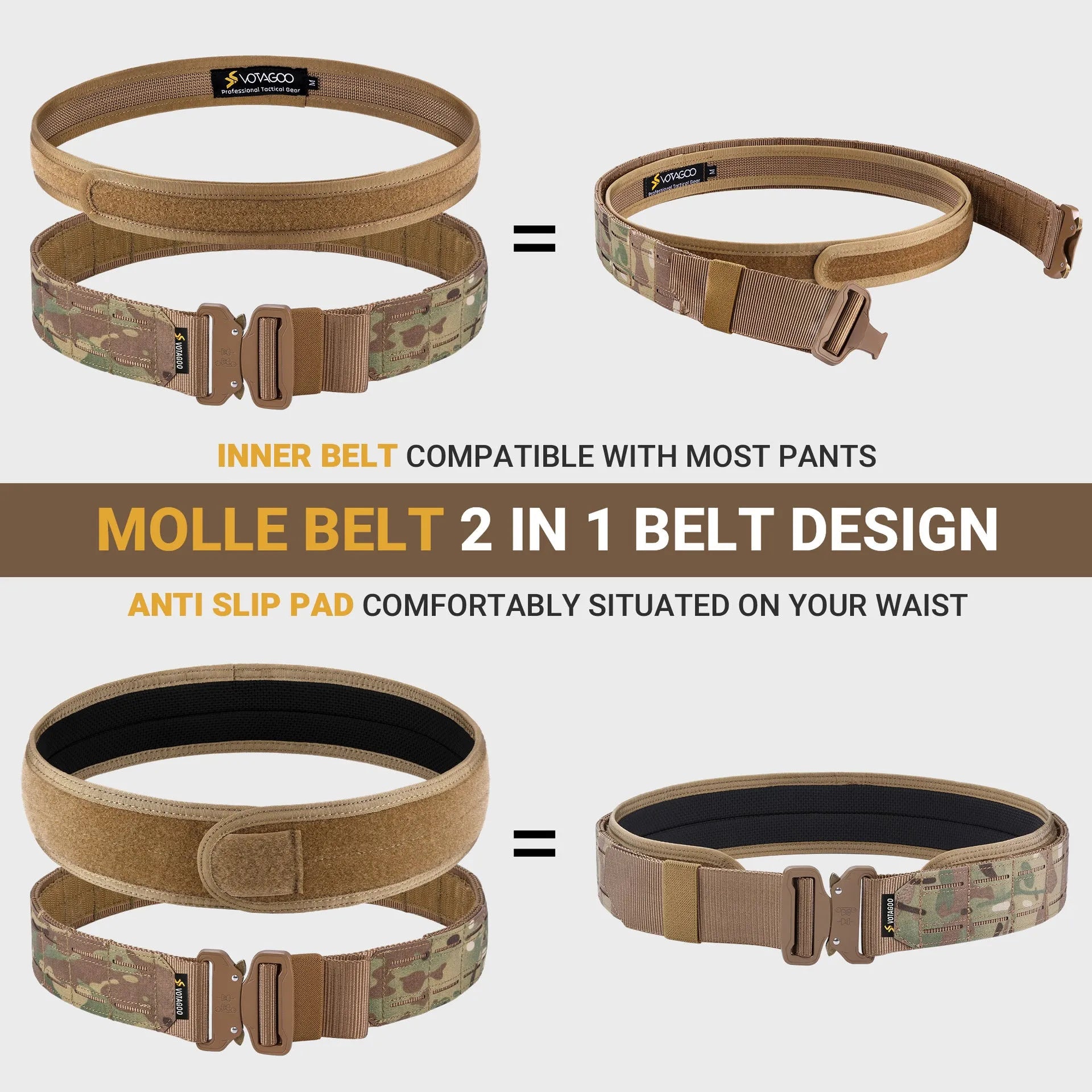 VOTAGOO 2-inch wide nylon tactical belt with quick-release alloy buckle in CP camouflage colour