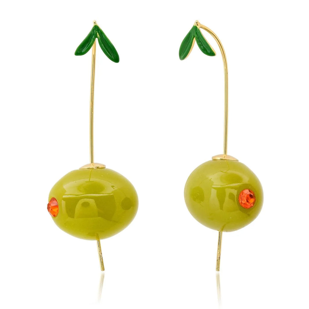 Gold plated fruit and vegetable design earrings in seven colours including carrot, orange and blueberry styles