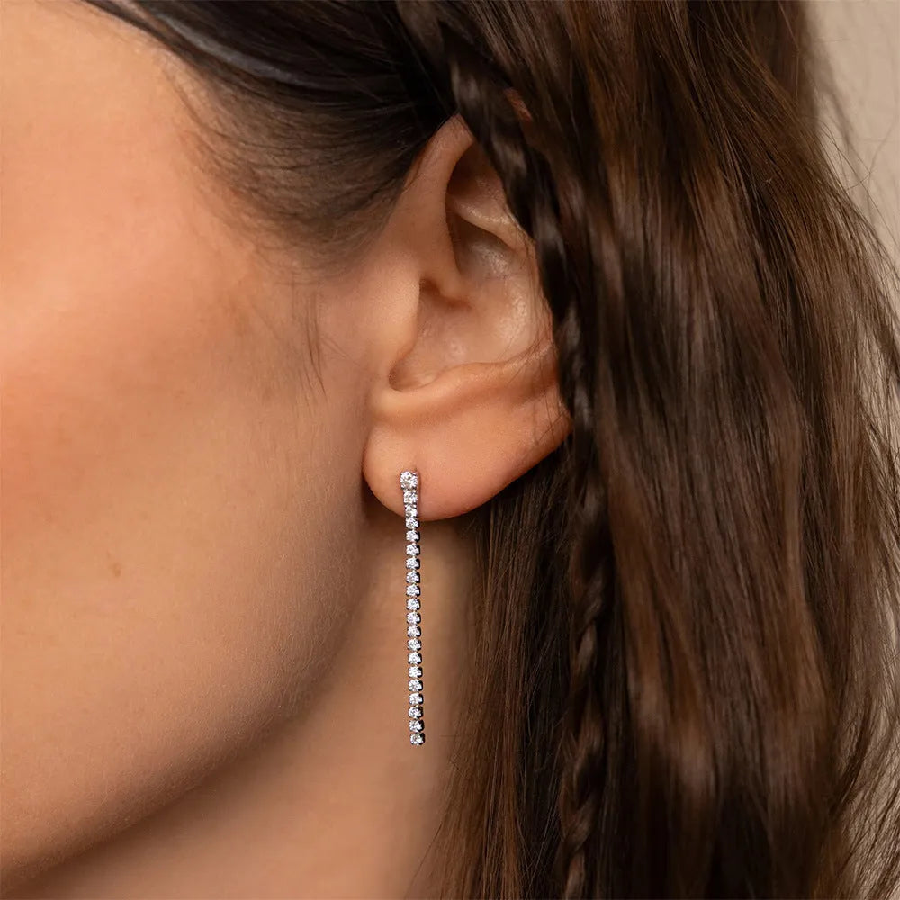Women's geometric zircon earrings with line patterns in stainless steel gold or steel colour Chinese style design