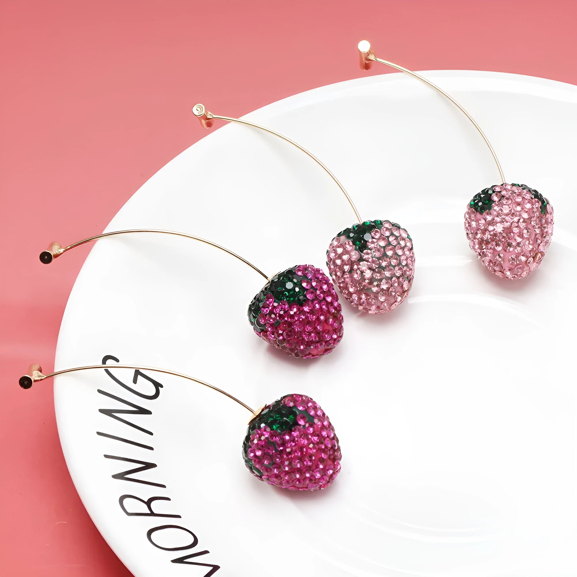 Geometric spot drill strawberry earrings in red zinc alloy for pierced ears