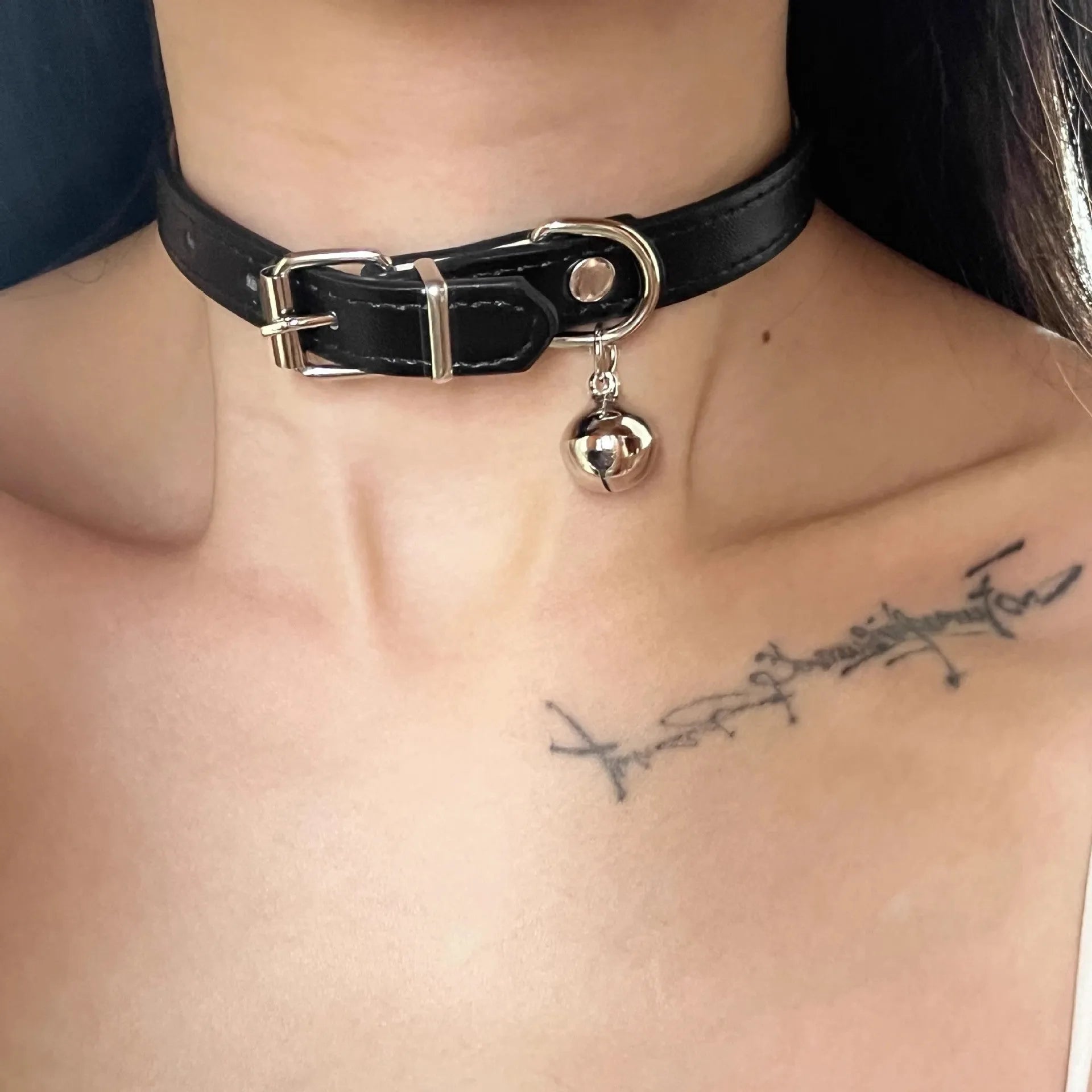 Black adjustable dog collar with choice of LD leather, cute bone, or cat paw decorative style.