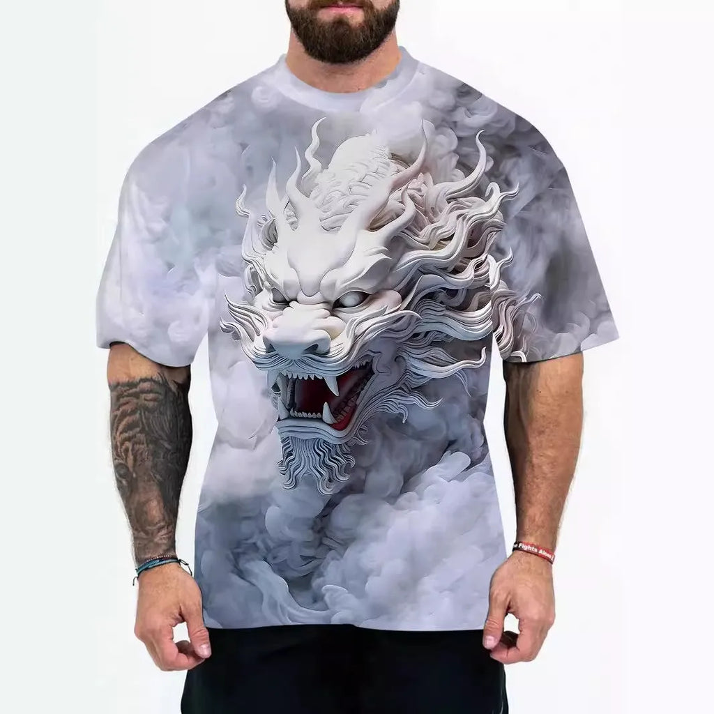 Men's loose fit graphic t-shirt with coloured letters or eagle head design in chemical fibre blend fabric