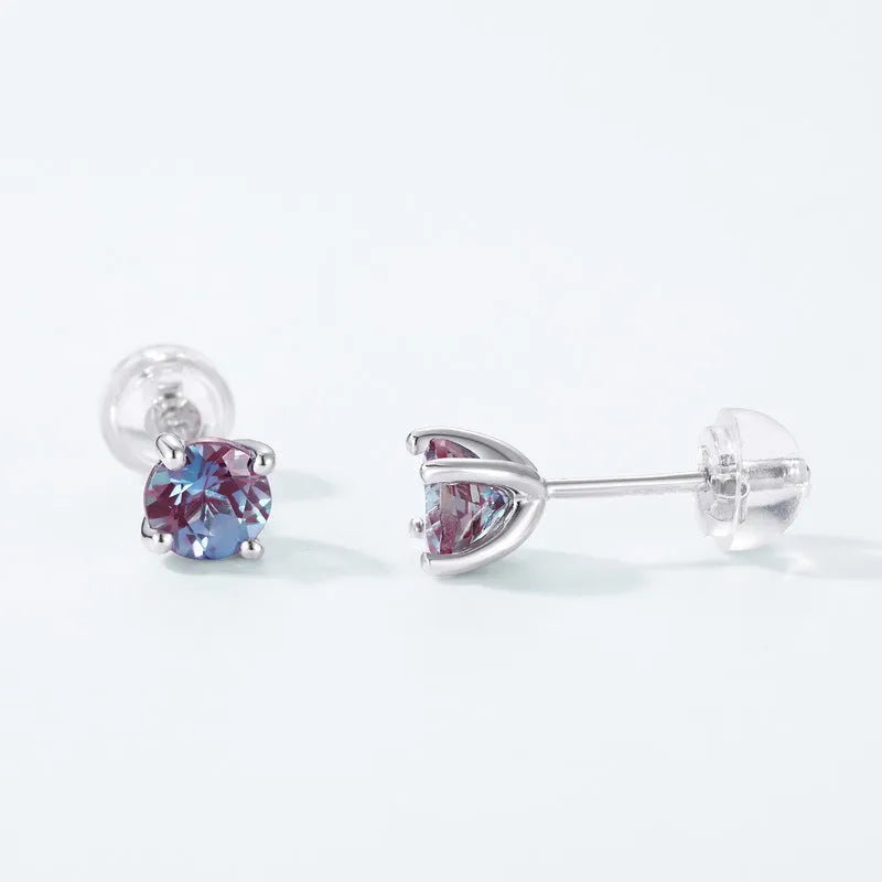 A pair of simple geometric ear studs with a round Alexander stone, made from 925 sterling silver.