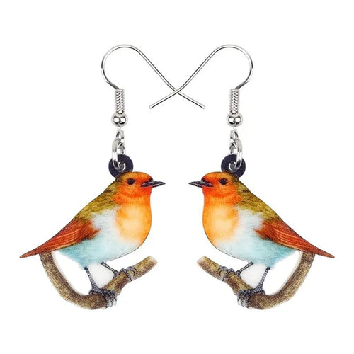 Blue titmouse bird acrylic pendant earrings with geometric animal zodiac design