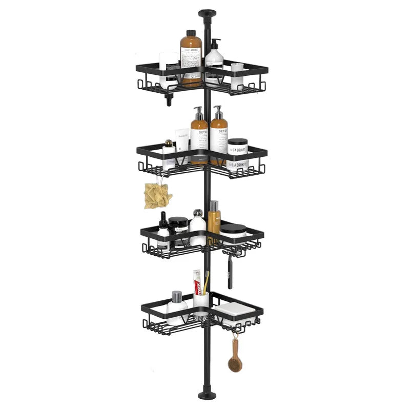 Silver hole-free bathroom storage rack with 4 retractable layers and modern design