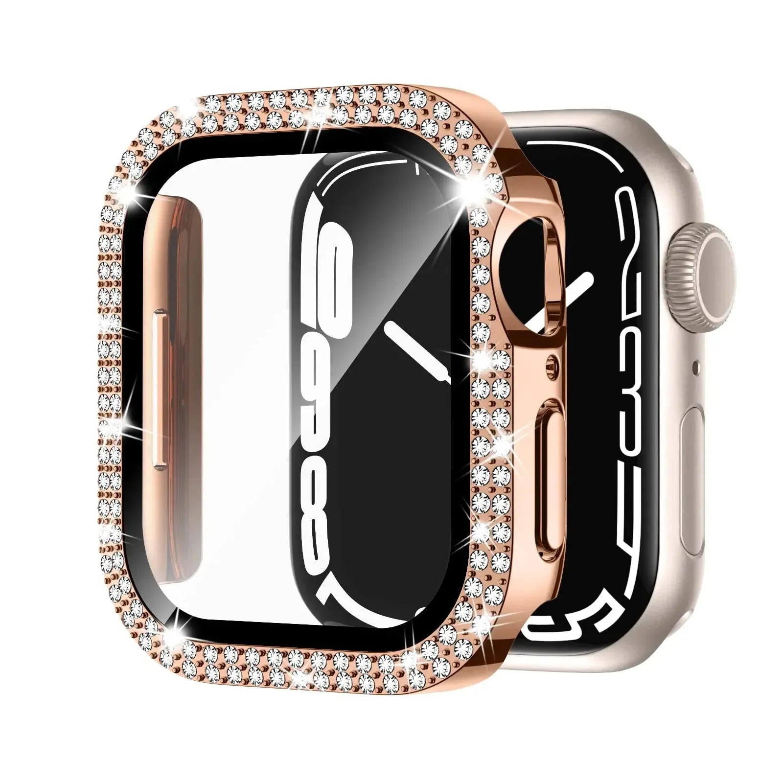 Apple Watch case with Double Diamond Glass privacy screen in Rose Pink colour for a 44mm model.