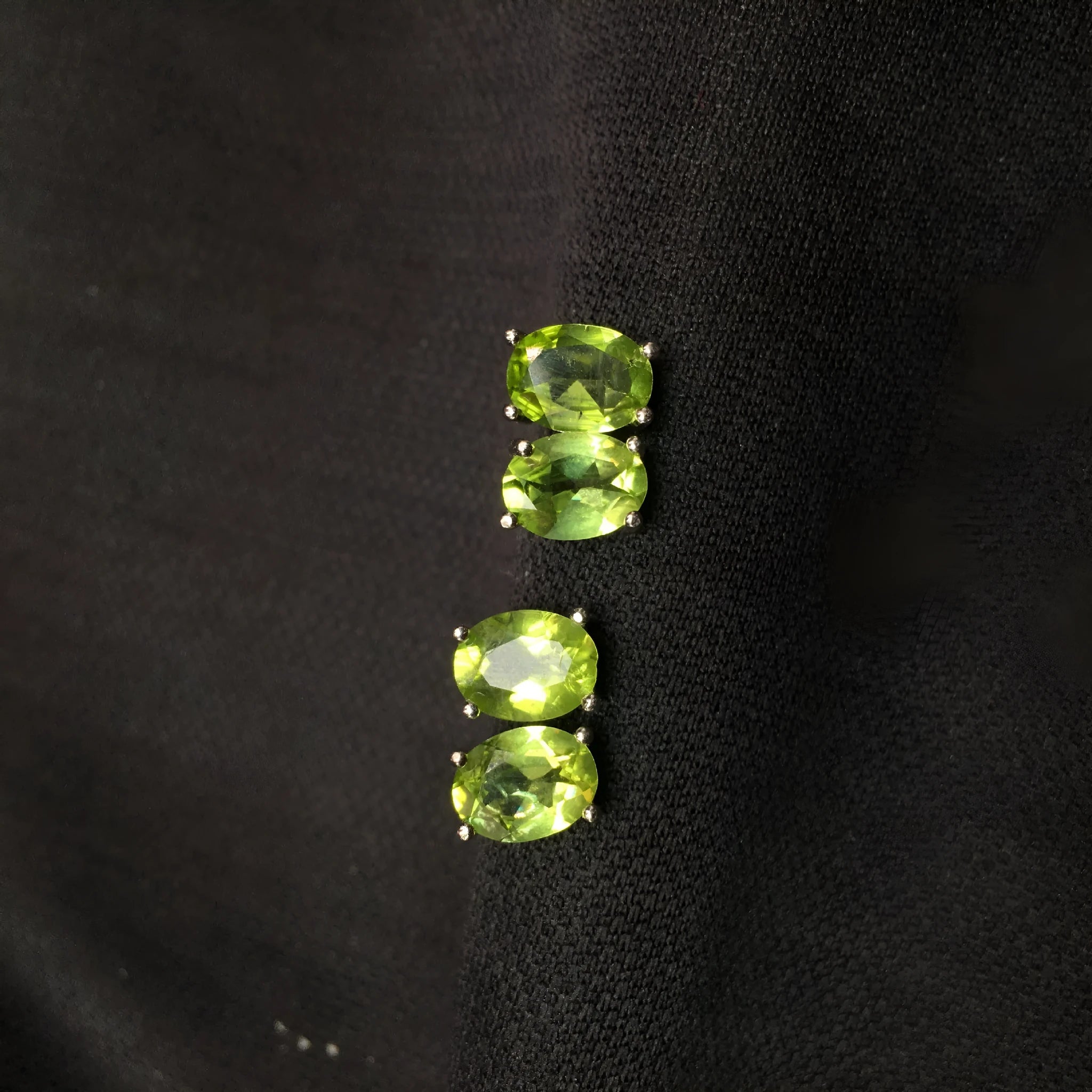 Grass green natural olivine stud earrings with geometric faceting in S925 sterling silver settings