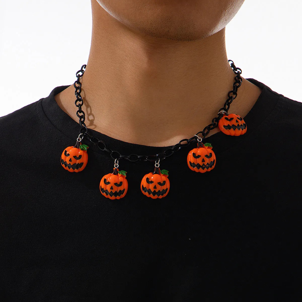 Mixed colour Halloween ghost pumpkin cartoon pendant necklace on a regular chain.