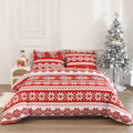 Red Winter Sleepers pattern bed three-piece set with quilt cover and pillowcases