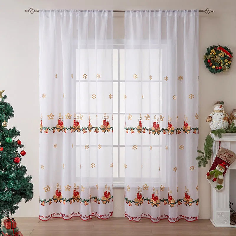 American Christmas curtain with embroidered snowflake design in festive seasonal colour