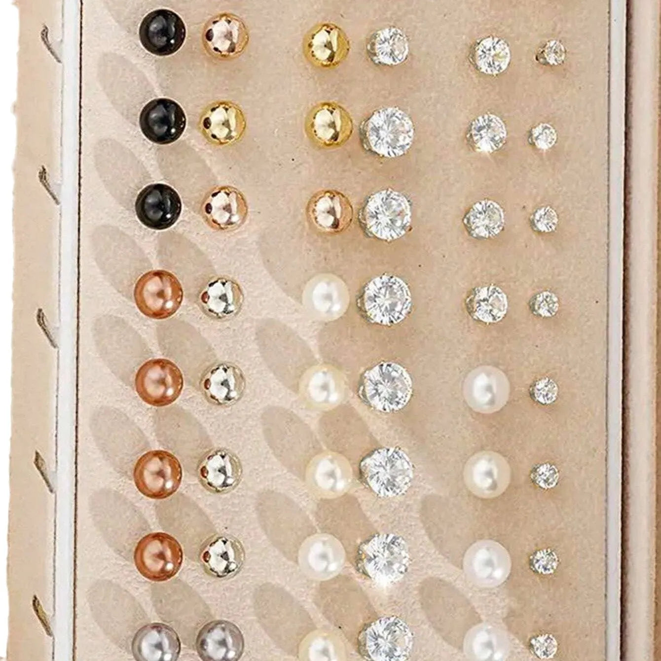 108-piece geometric pearl earring set with gold and yellow electroplated finishes