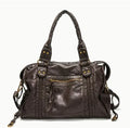 Women's French retro motorcycle shoulder messenger bag in horizontal square design with single strap