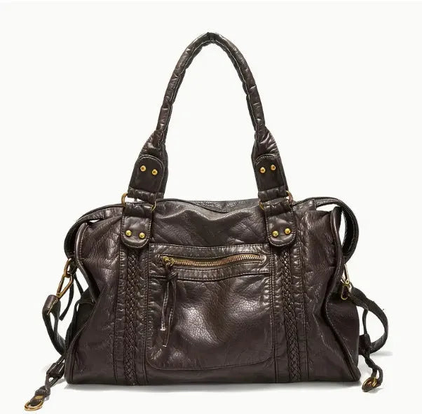 Women's French retro motorcycle shoulder messenger bag in horizontal square design with single strap
