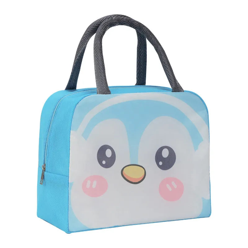 Cartoon insulated lunch box bag in animal designs with aluminium foil lining for heat preservation