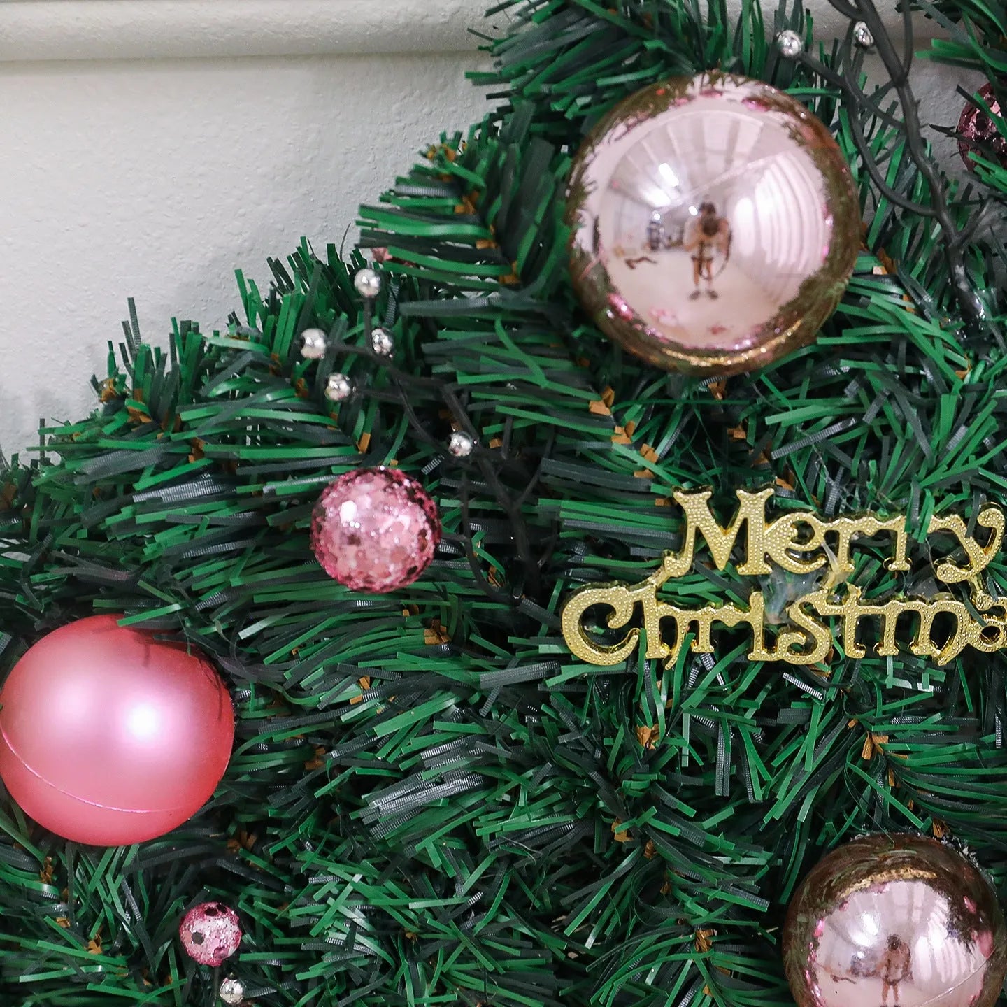 Pink Christmas rattan garland with small fruit detailing, 2.7 metres long with optional lighting