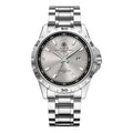 Men's silver business watch with stainless steel strap and sapphire crystal glass