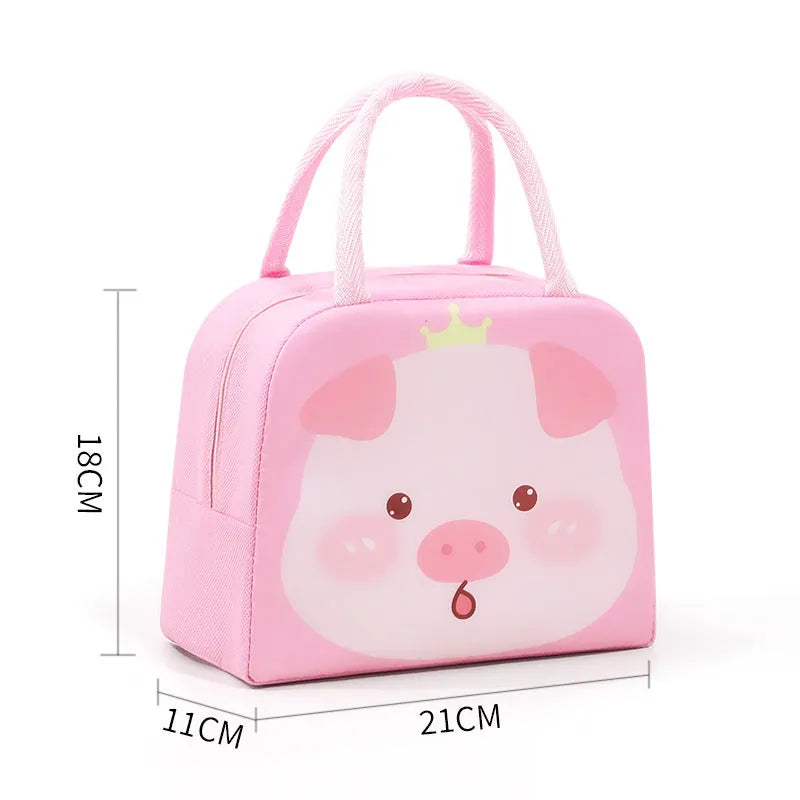 Cartoon insulated lunch box bag in animal designs with aluminium foil lining for heat preservation