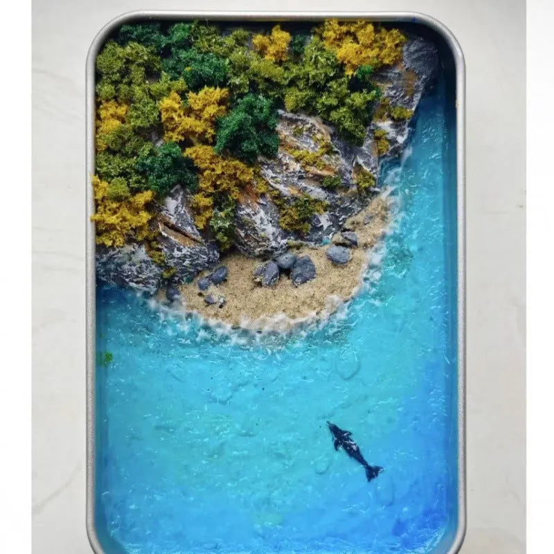 DIY bamboo peninsula marine landscape ornament in iron box with complete material kit